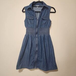 J Gee 100% Cotton Sleeveless Full Zip Blue Denim Dress size Medium